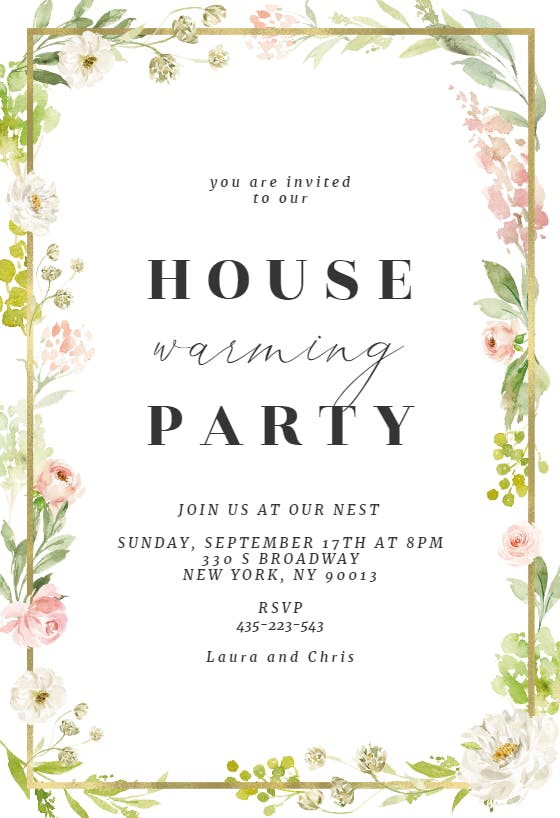 Frame and floral Housewarming Invitation Template Greetings Island